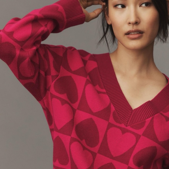 NWT Anthropologie English Factory Checkered Heart Sweater size L - Picture 4 of 12